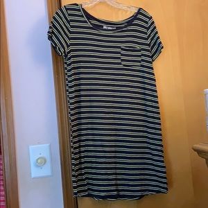 Hollister Navy Blue + yellow striped T-shirt dress